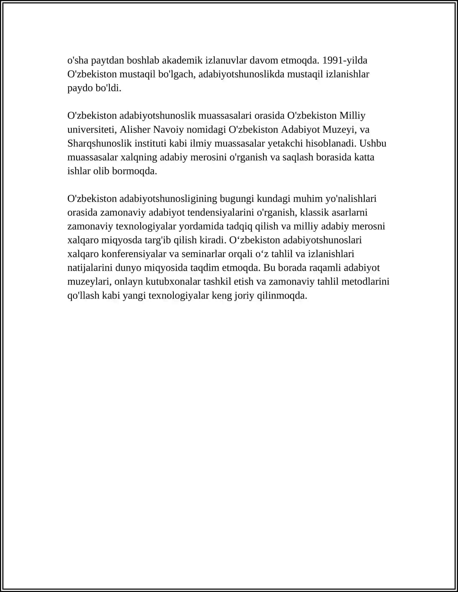 O'ZBEKISTONDA ADABIYOTSHUNOSLIKKA OID ILMIY ASARLAR RO'YXATINI TUZISH VA AYRIM ASARLARGA ANNOTATSIYA YOZISH 4