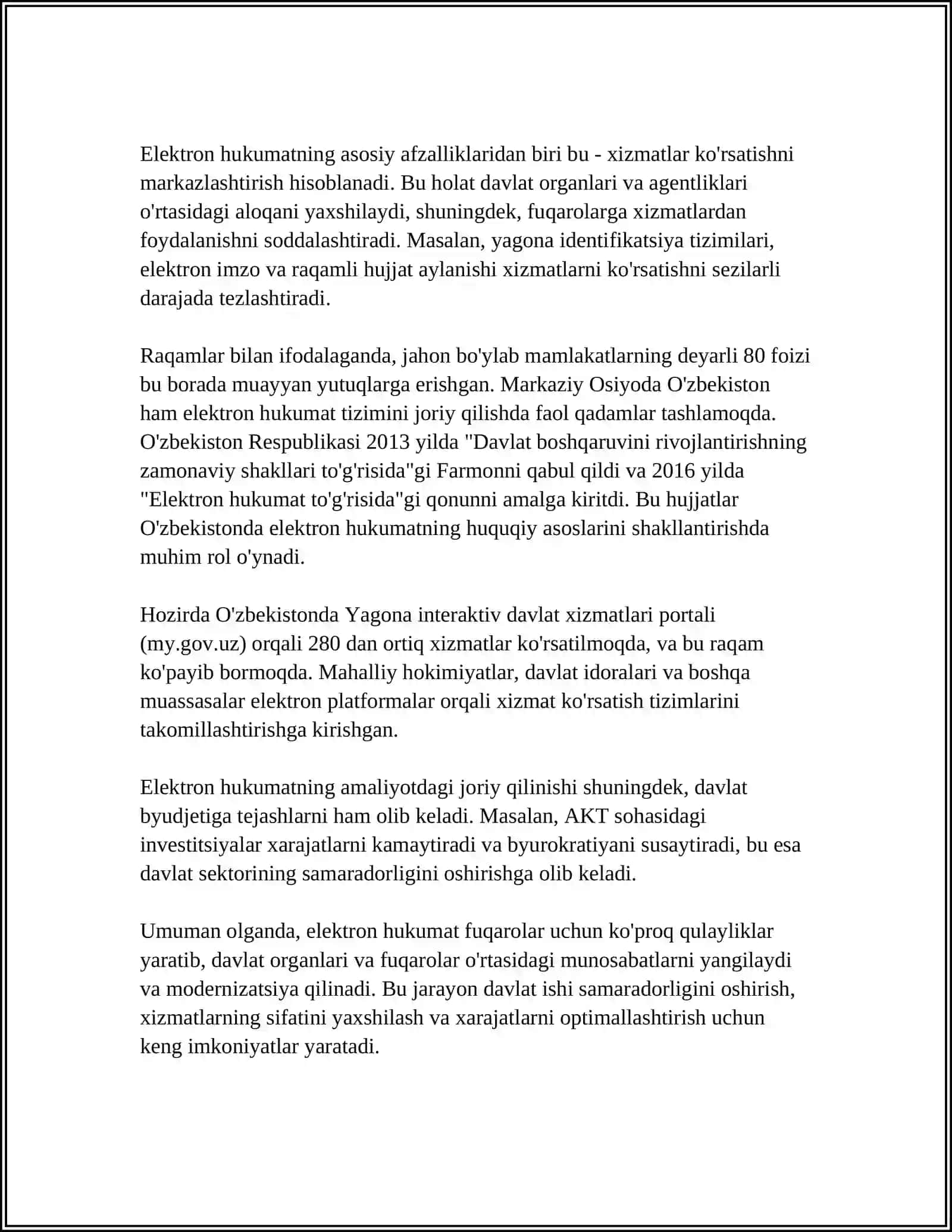 O’ZBEKISTON RESPUBLIKASI ELEKTRON HUKUMAT VA UNING VUJUDGA KELISH ASOSLARI 4