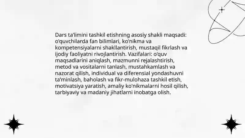 Dars taʼlimini tashkil etishning asosiy shakli 4