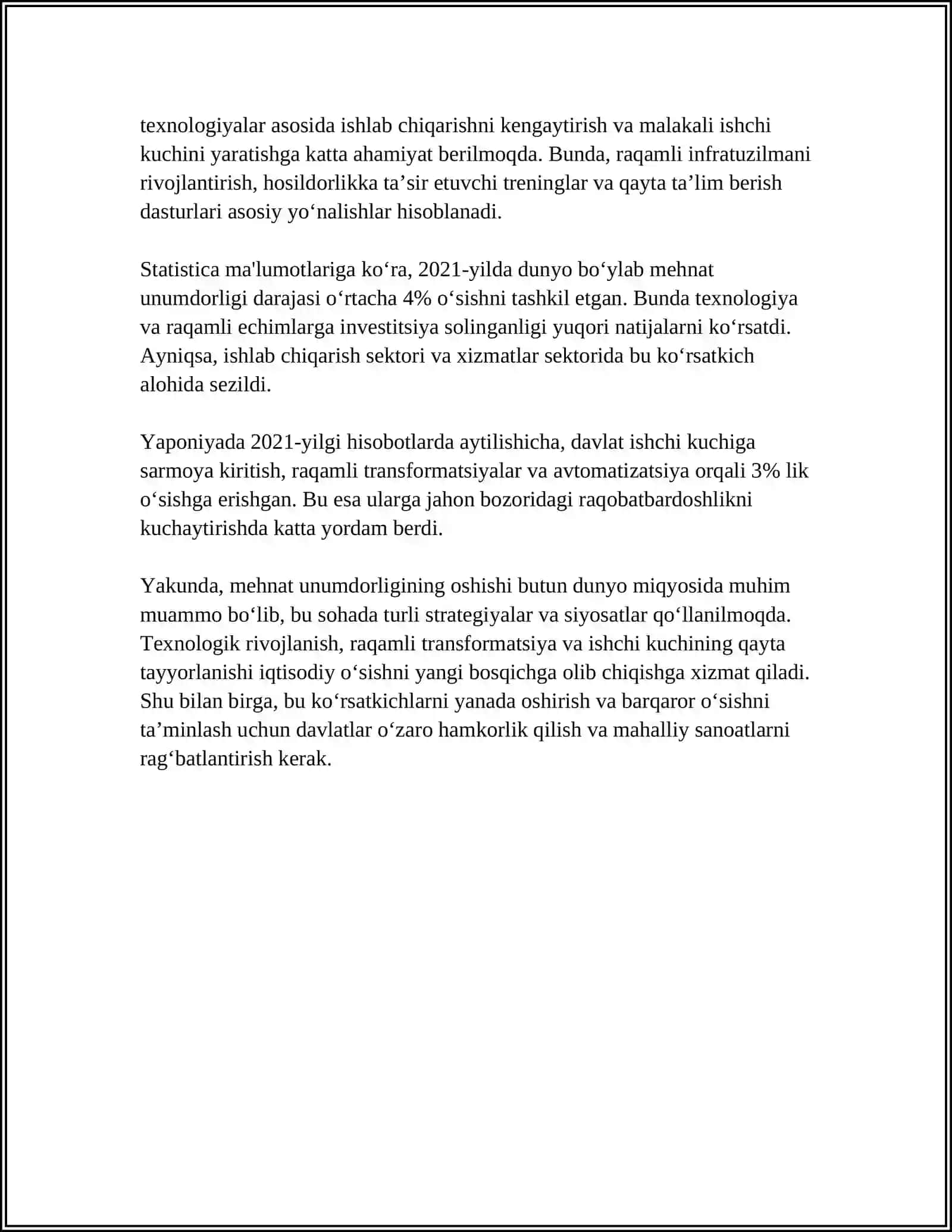 MEHNAT UNUMDORLIGI IQTISODIY O'SISH 4