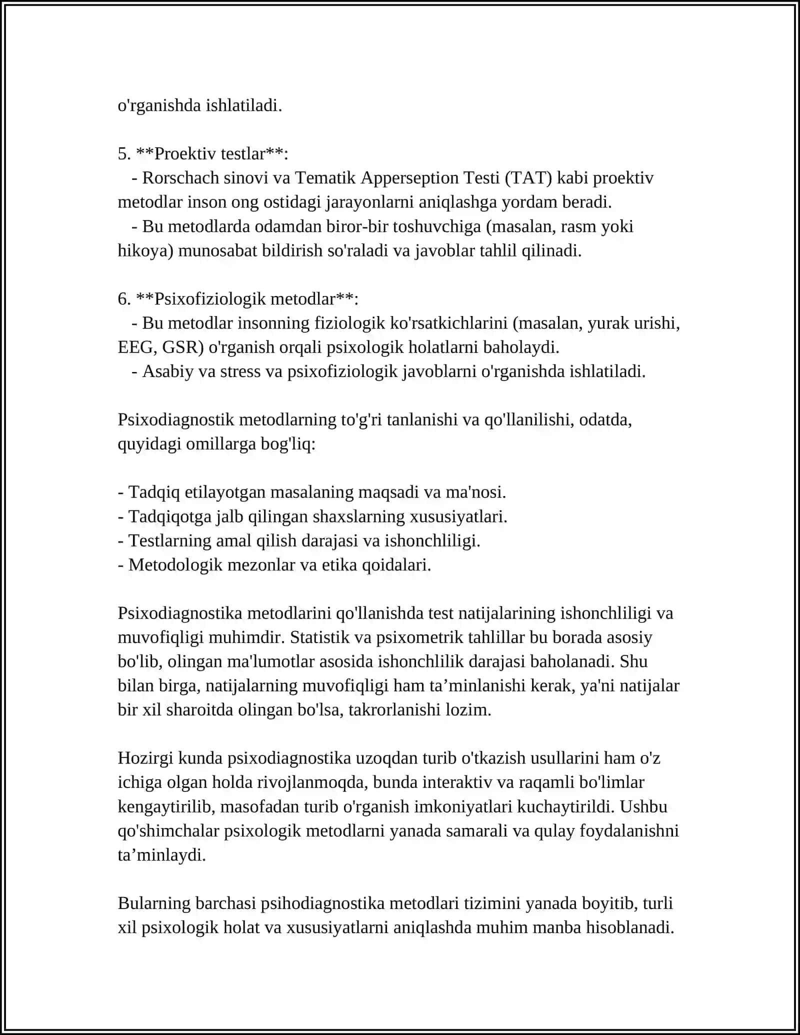 PSIXADIAGNOSTIKA METODLARI KLASSIFIKATSIYASI VA PSIXOLOGIK TESTLASHTIRISH SHAKLLARI 4