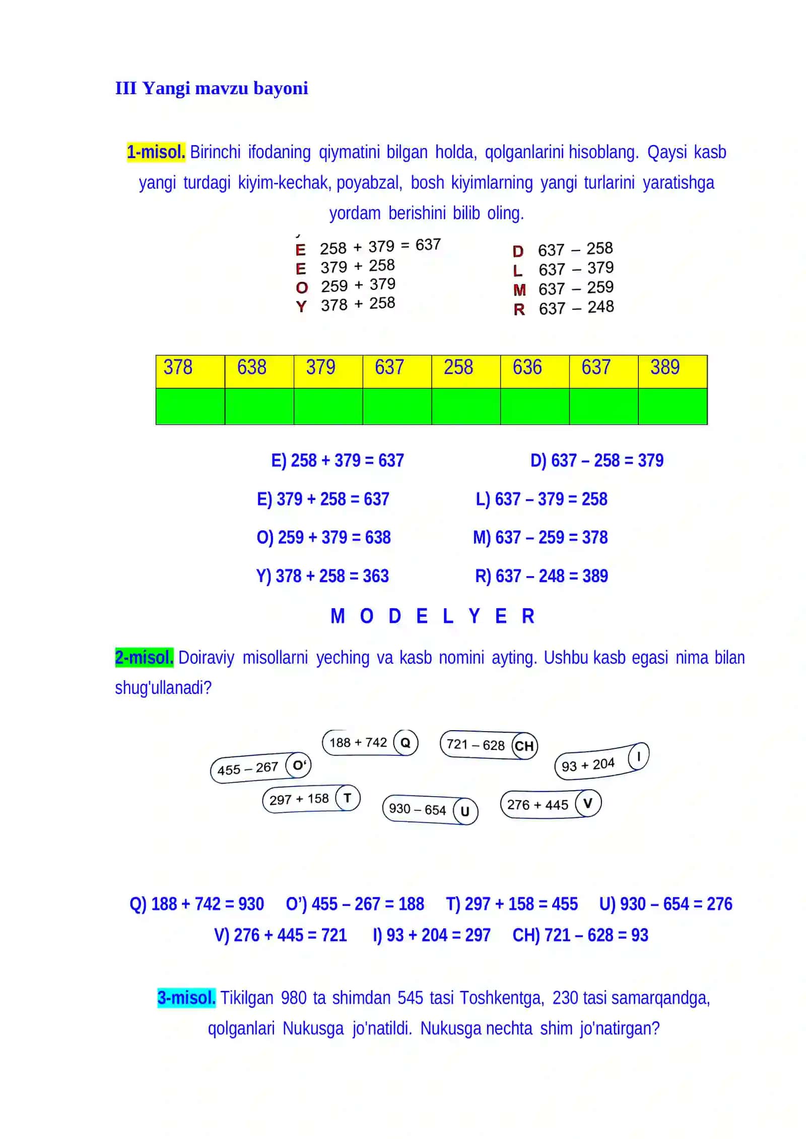 2-sinf Matematika Uch xonali sonlarni ayirish dars ishlanma 2-chorak 4