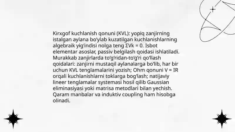 Kirxgof qonunlarini bevosita qoʻllab murakkab elektr zanjirlarini hisoblash 4