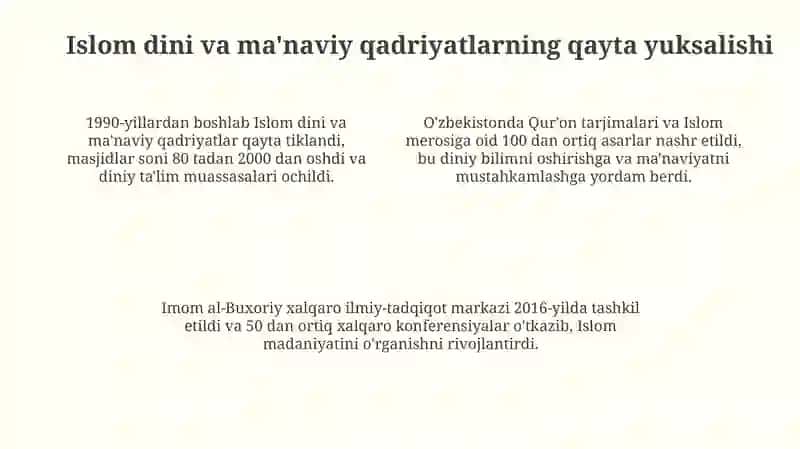 Mustaqillik yillarida O'zbekistondagi ma'naviy va madaniy taraqqiyot 4