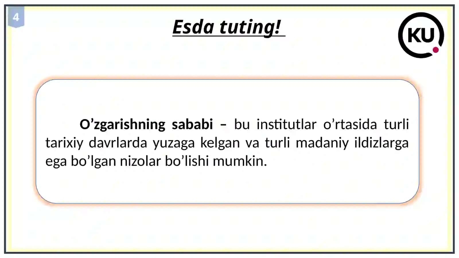 Amaliy mashg’ulot: Institutlarning vaqtga ko‘ra o‘zgarishi 4