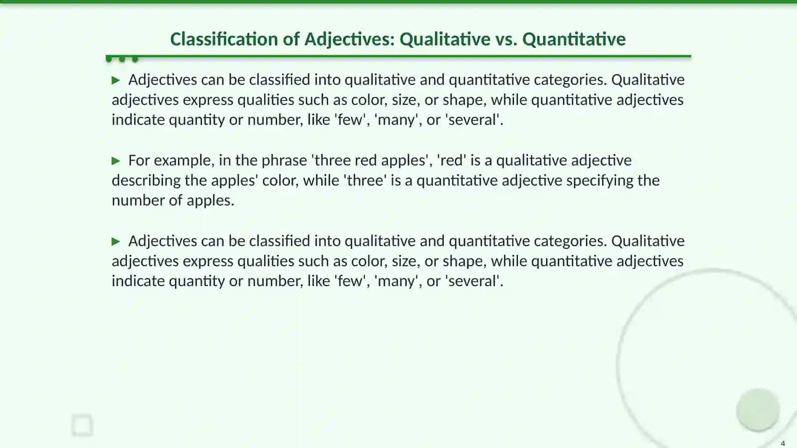 Types of adjectives. The grammatical category of degrees of comparison 4