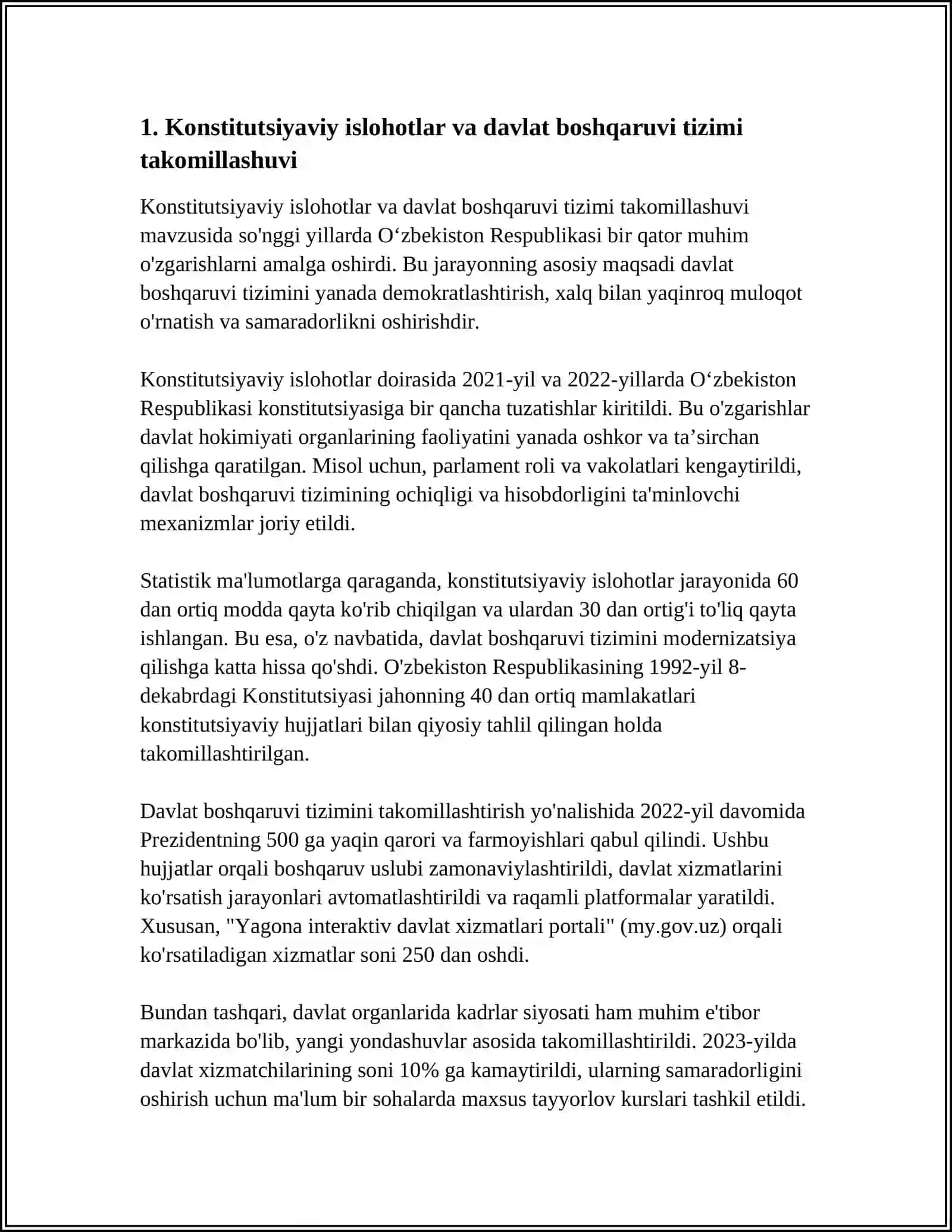 MUSTAQILLIK YILLARIDA DAVLAT BOSHQARUVI TIZIMIDA AMALGA OSHIRILGAN ISLOHOTLAR 4