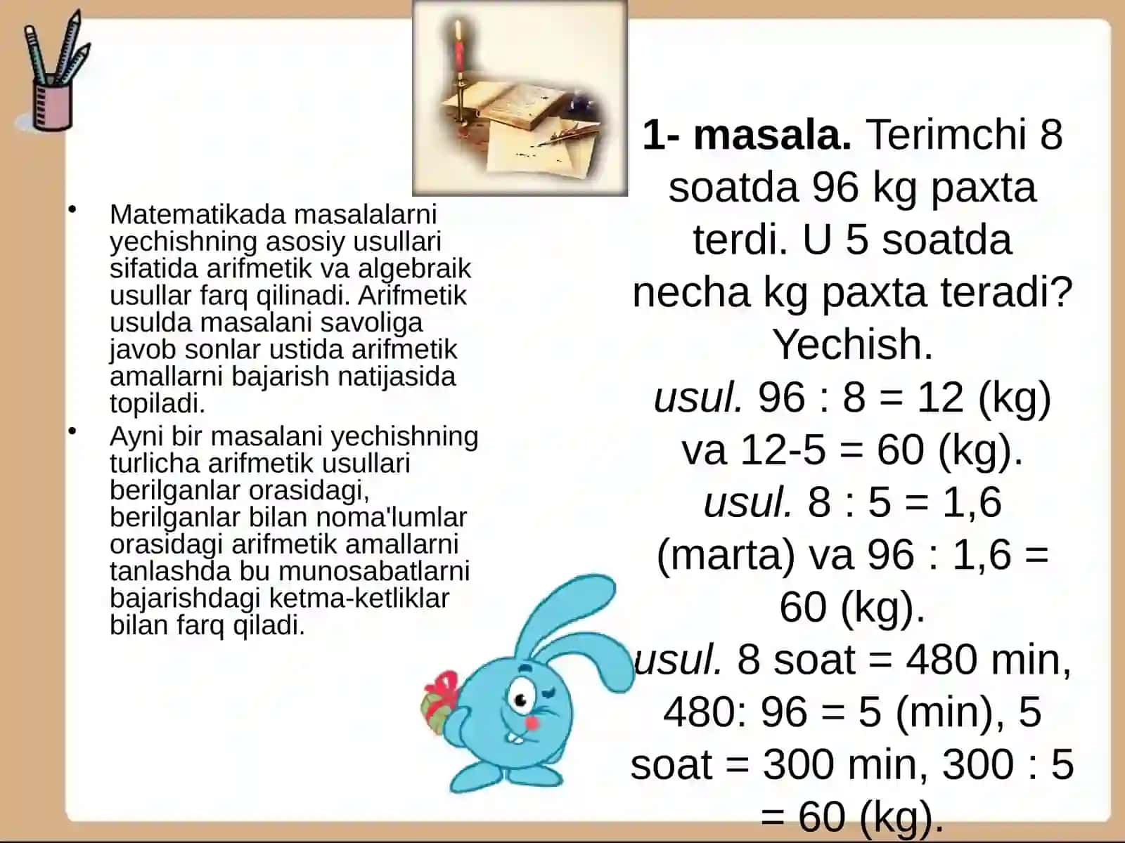 Matematik darslarida turlixil qiyinlikdagi misol va masalalarni yechish 4