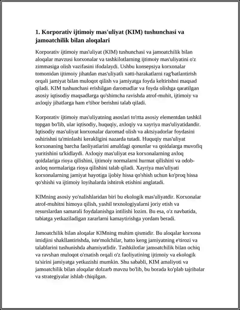 Korporativ ijtimoiy mas'uliyat (KIM) tushunchasi va jamoatchilik bilan aloqalari 4