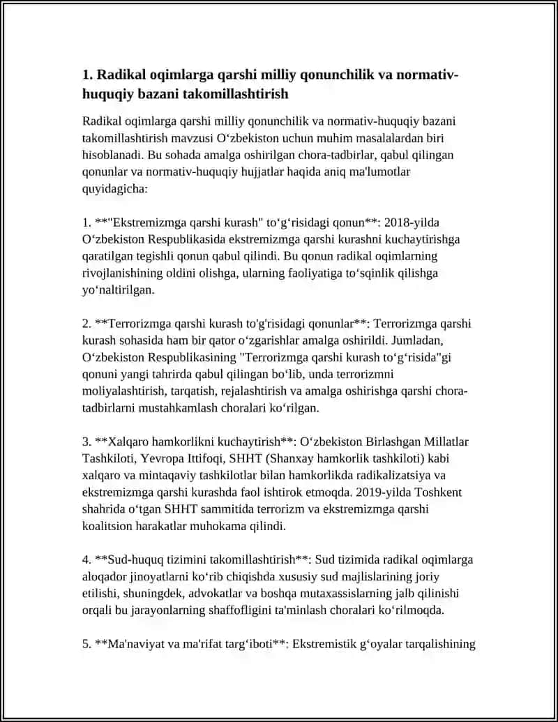 O'ZBEKISTON DAVLAT SIYOSATIDA RADIKAL OQIMLARGA QARSHI KURASHISHNING YO'NALISHLARI 4