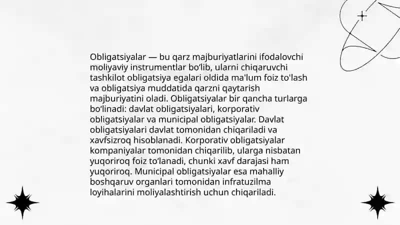 Obligatsiyalar molya bozorining muhim instrumenti 4