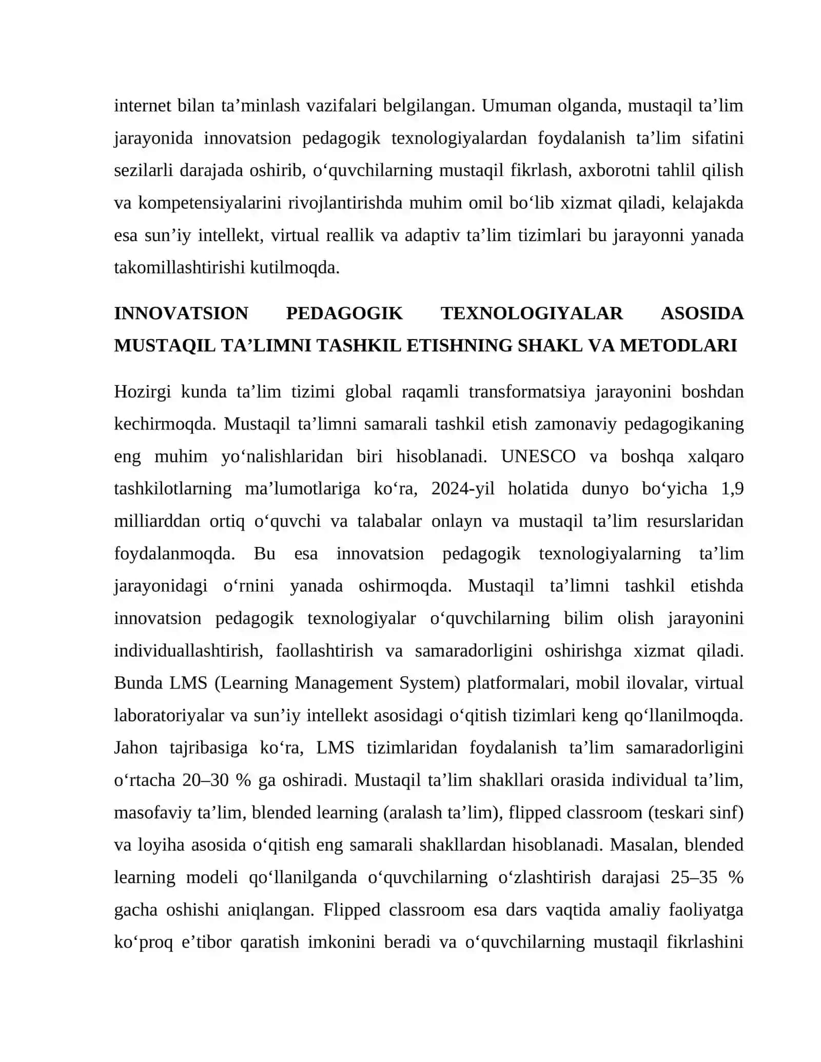 MUSTAQIL TA’LIM JARAYONIDA INNOVATSION PEDAGOGIK TEXNOLOGIYALARDAN FOYDALANISHDA SHAKL VA METODLAR 4