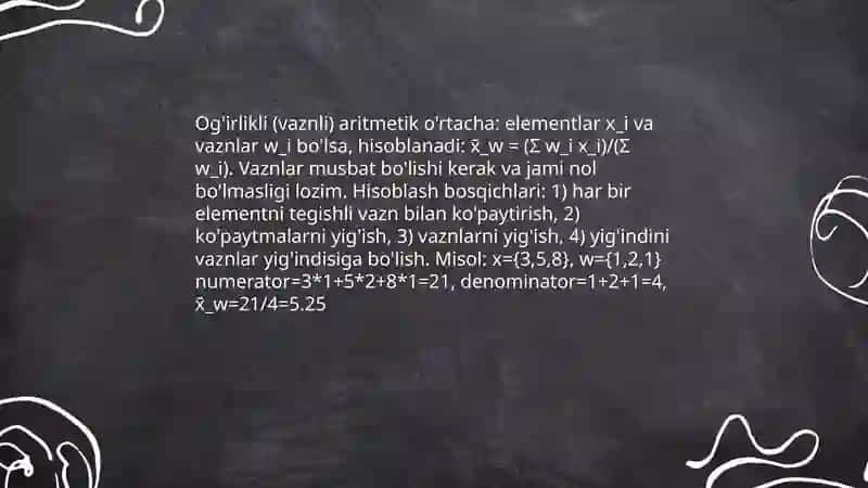 Aritmetik o'rtachani hisoblash 4