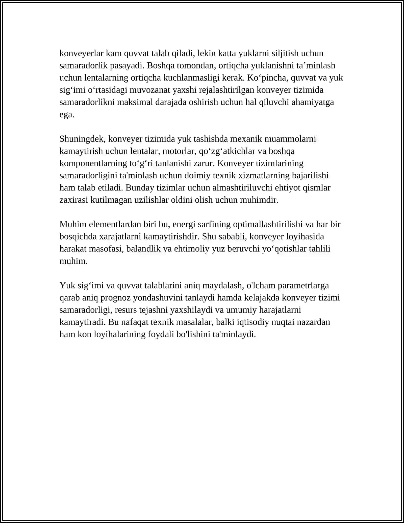 YIRIK KONLARDA QOʻLLANILADIGAN KONVEYER TIZIMLARINING LOYIHALASHTIRILISHI 4