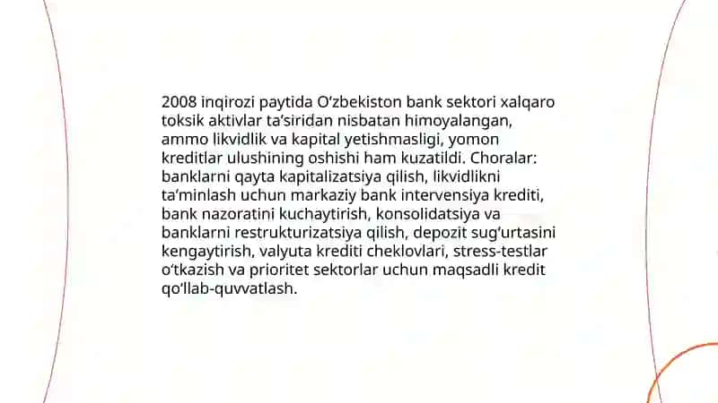 2008-yilgi jahon moliyaviy inqirozi va uning Oʻzbekiston iqtisodiyotiga umumiy taʼsiri 4