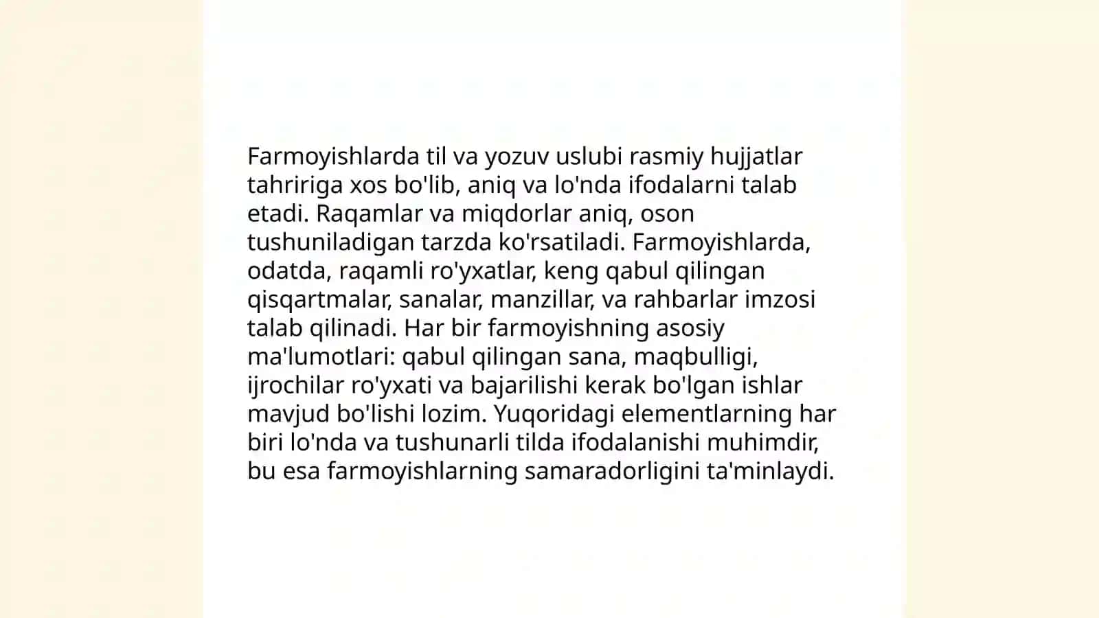 Farmoyish hujjatlaring yuritilishini organish 4