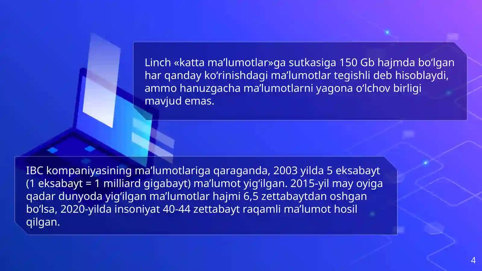 Katta maʼlumotlar (BigData) va analitika maʼlumotlar bazasini tashkil qilish mexanizmi 4