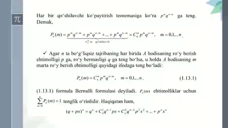 Bog‘liq bo’lmagan sinovlar ketma-ketligi. Bernulli sxemasi 4