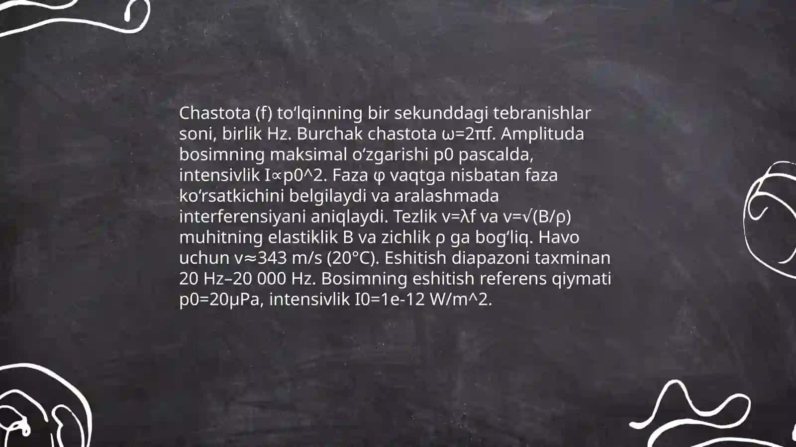Tovush tolqinlarining tabiati. Tovushning fizik harakteristikasi. Eshitish biofizikasi. Tovushning fiziologik harakteristikasi 4