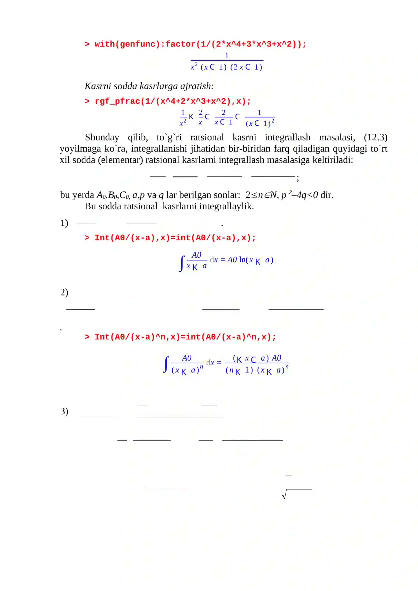 Ratsional funksiyalarni (kasrni) integrallash 4
