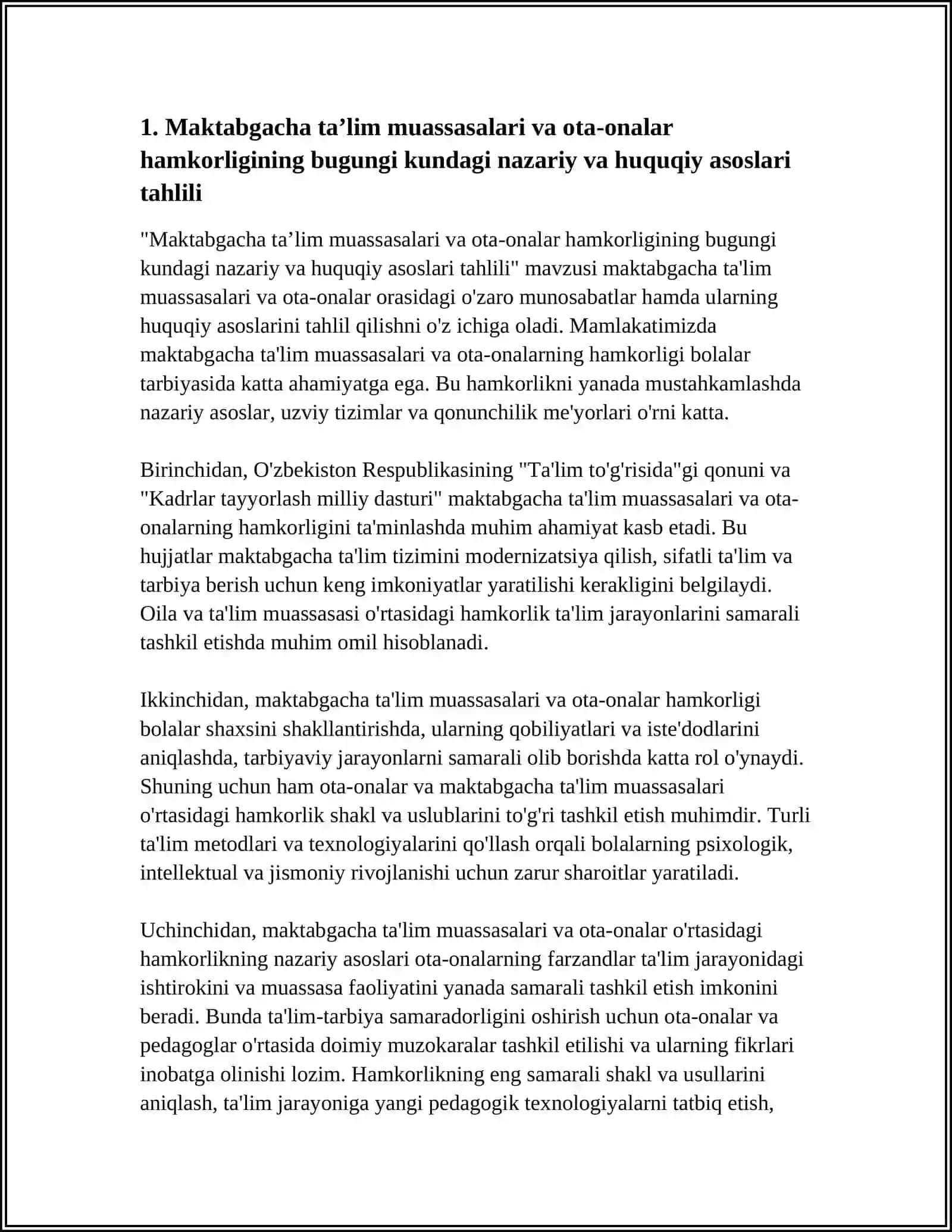 MAKTABGACHA TA'LIM TASHKILOTI VA OILA HAMKORLIGINING BUGUNGI KUNDAGI MUHIM JIHATLARI TAHLILI 4