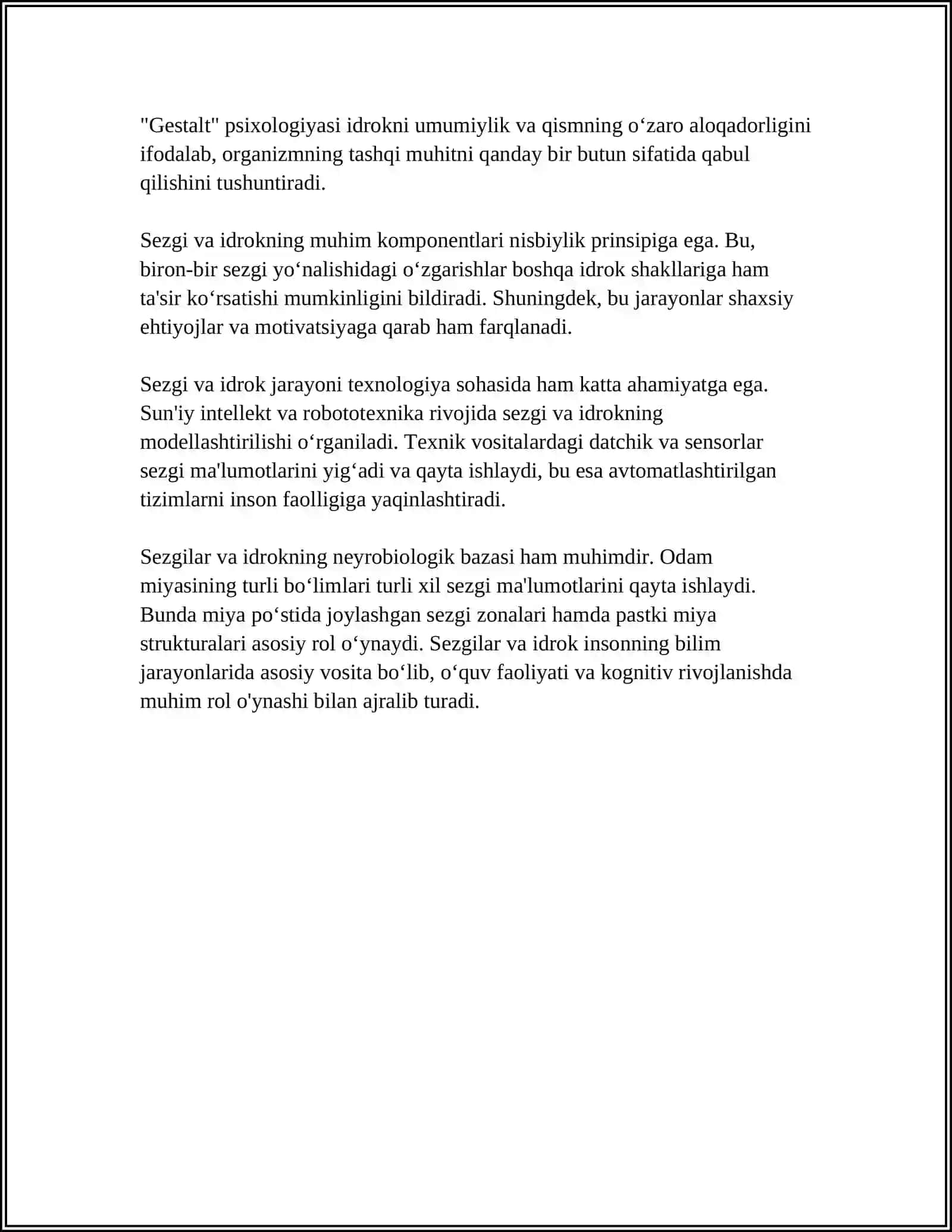 Sezgi va Idrok: Asosiy Tushunchalar 4