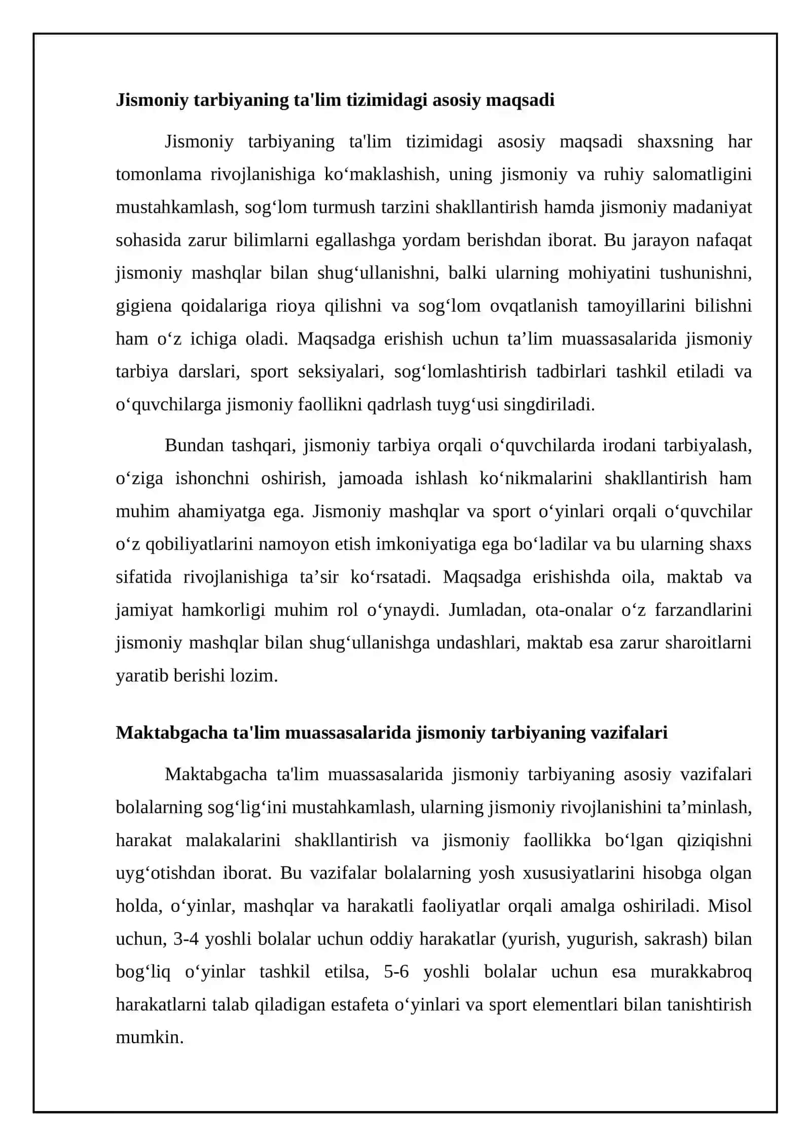 Mavzu: Ta'lim tizimi bosqichlarida jismoniy tarbiyaning umumiy asoslari 4