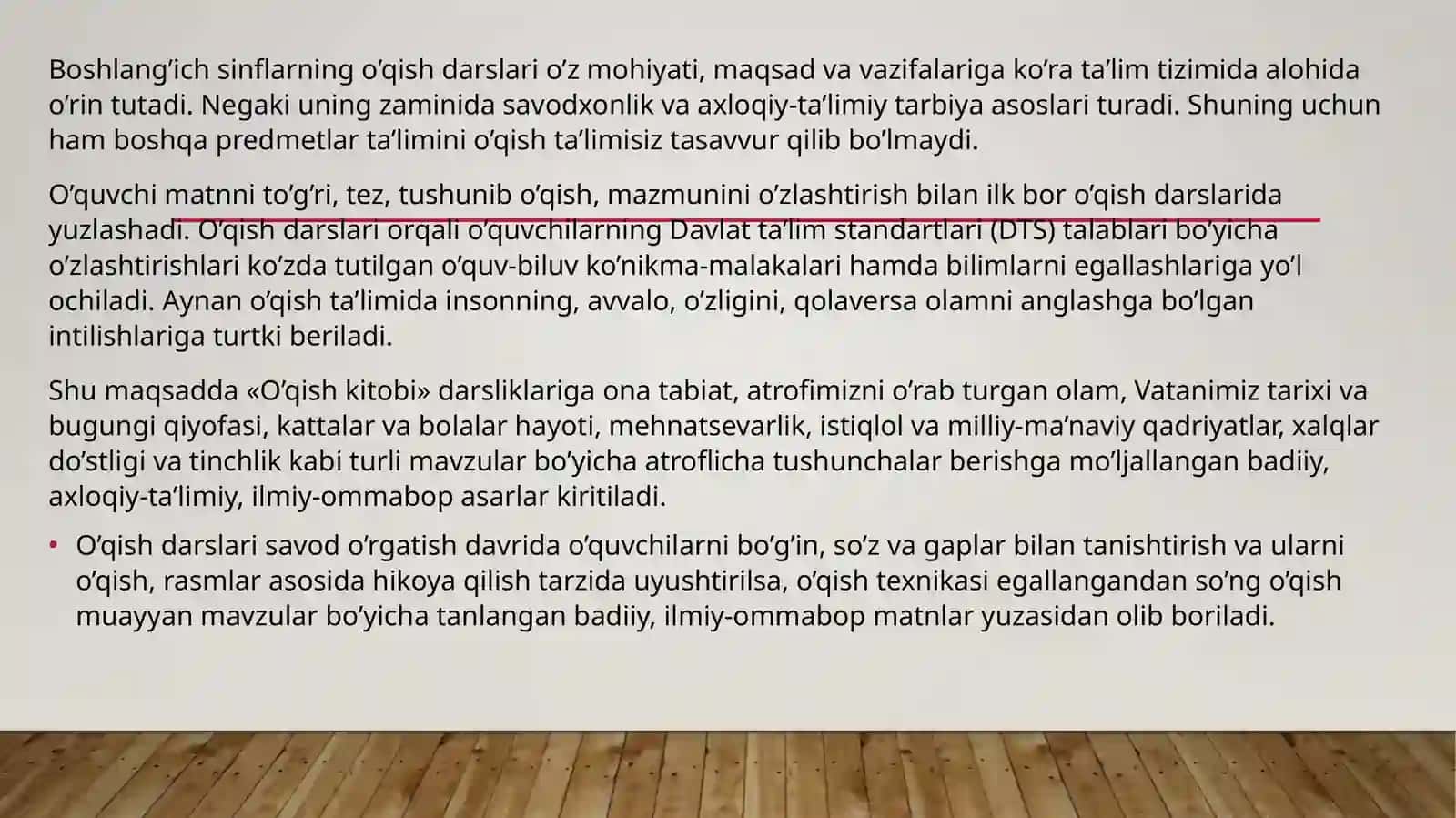 Savod o’rgatishning asosiy davri, o’qish darsi Ishlanmasini tayyorlash va uning tahlili 4