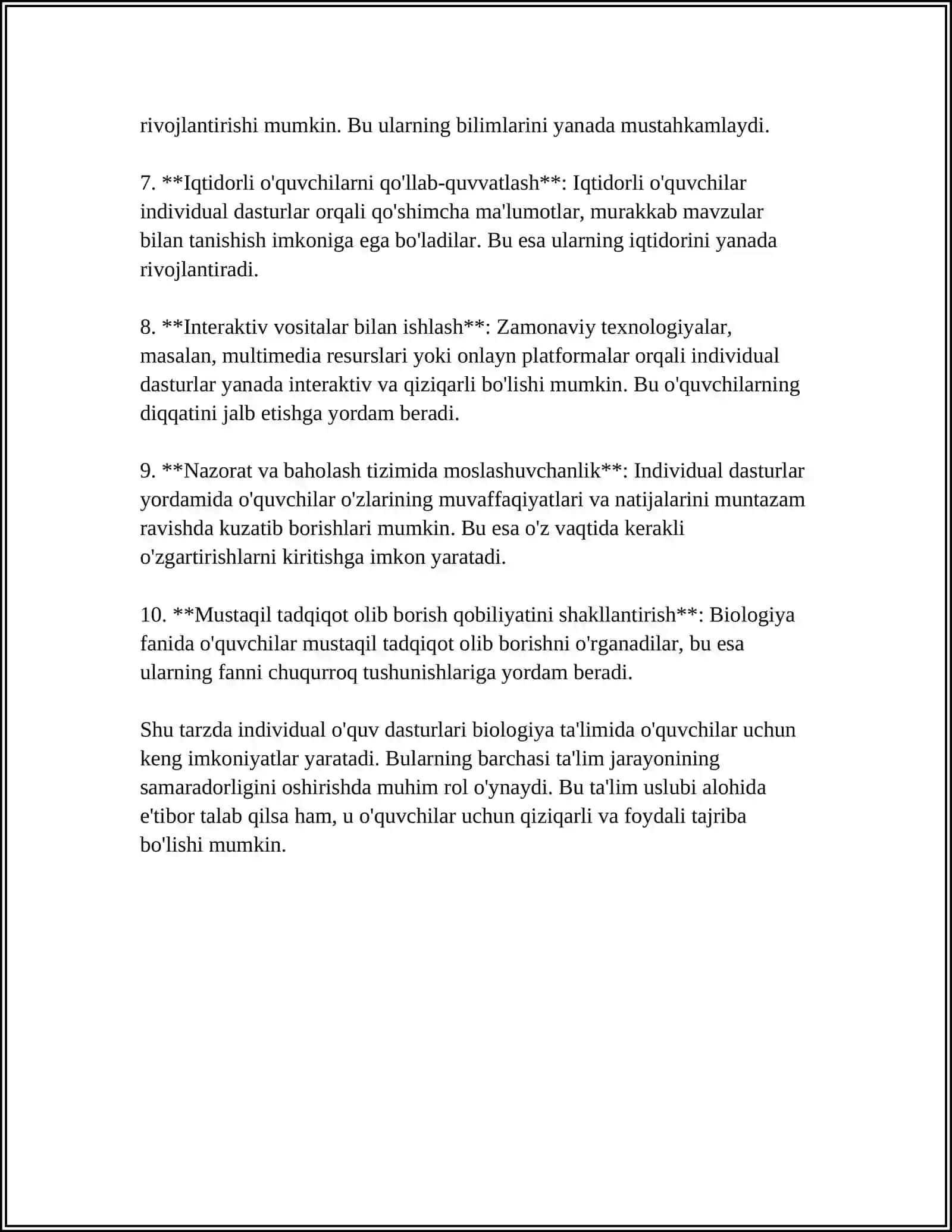 BIOLOGIYA TA'LIM JARAYONIDA INDIVIDUALLASHTIRISH TEXNOLOGIYASIDAN FOYDALANISH VA TA’LIM JARAYONINI LOYIHALASH 4