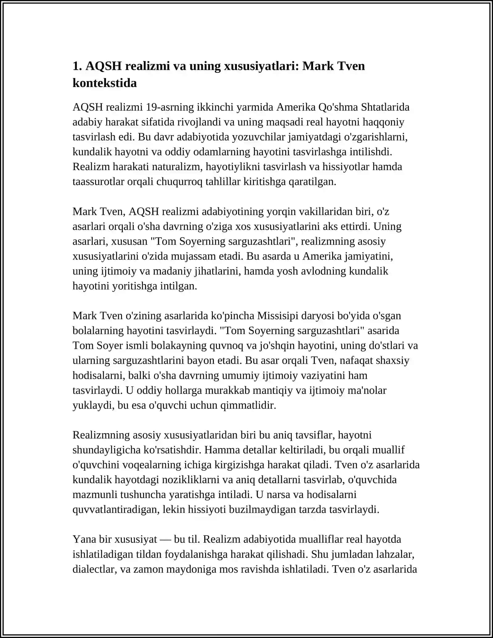 AQSH REALIZM ADABIYOTI.MARK TVENNING "TOM SOYYERNING SARGUZASHTLARI"ASARI 4