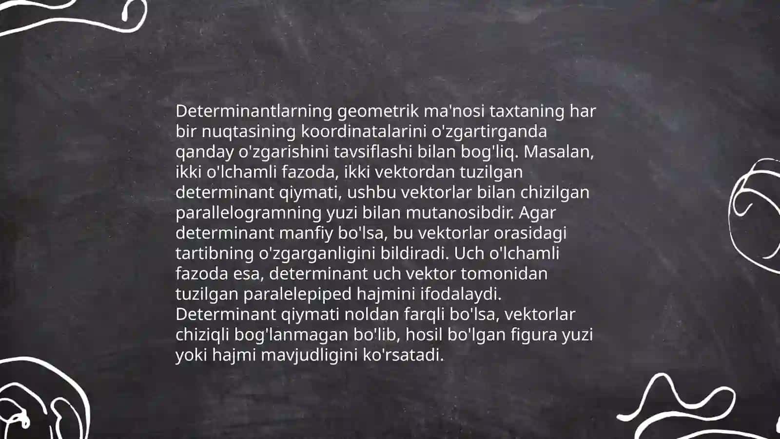 Matritsalar ustida amallarning xossalari n-tartibli determinantlar xossalari va ularni hisoblash 4