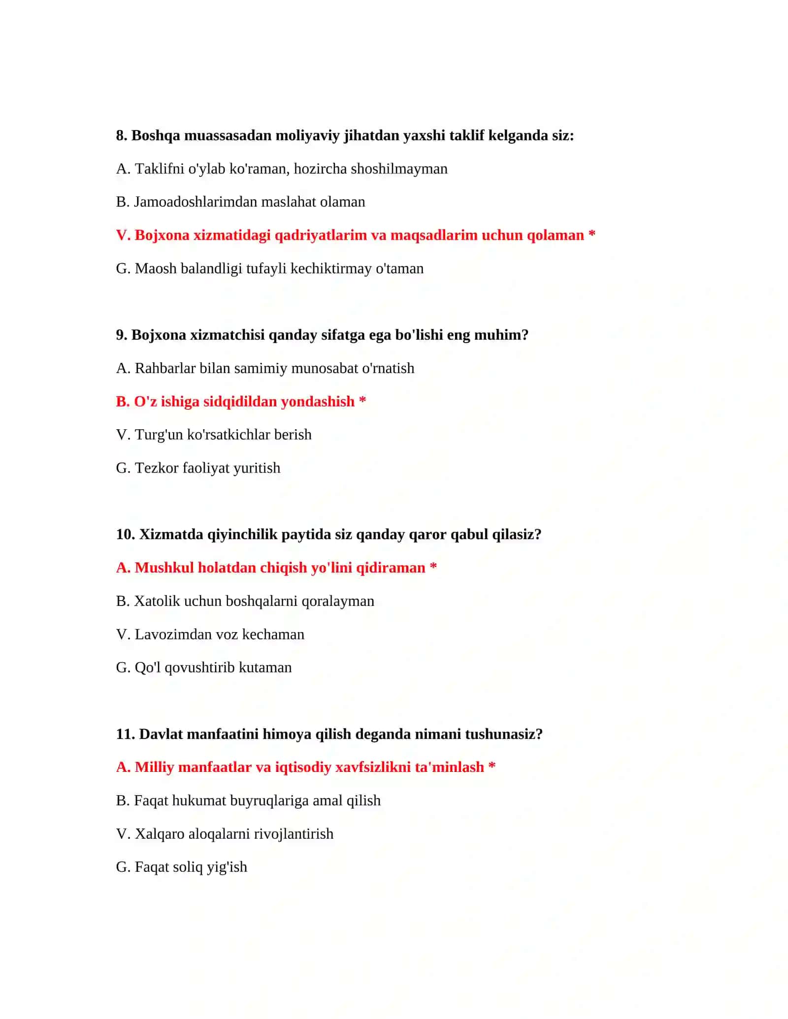 Bojxona IQ testlari javoblari bilan 4