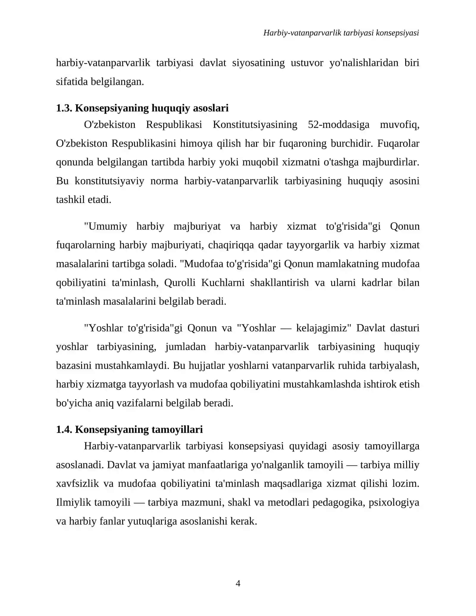 YOSHLARNI HARBIY-VATANPARVARLIK RUHIDA TARBIYALASH" KONSEPSIYASI 4