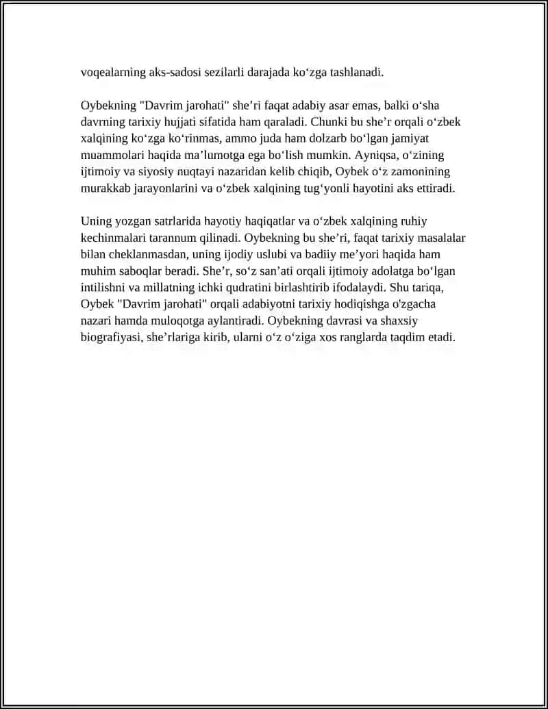 OYBEKNING,,DAVRIM JAROHATI’’ POEMASINI IFODALI OQISH VA TAHLIL QILISH 4