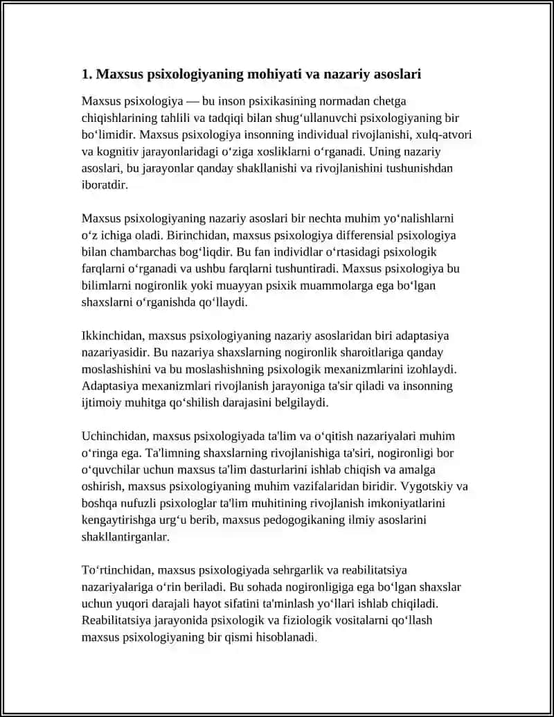Maxsus Psixologiyadan Misollar 4