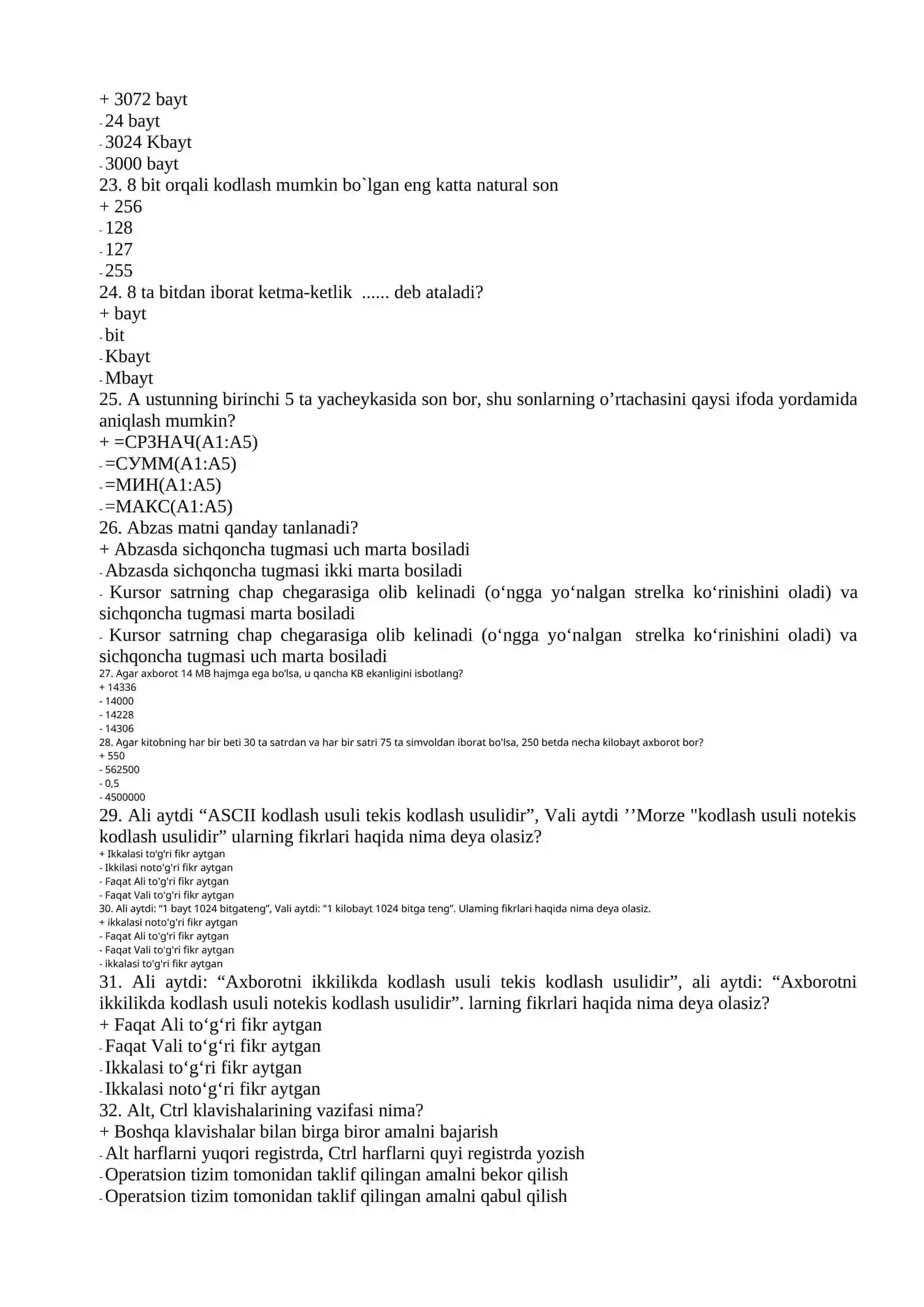 AMALIY INFORMATIKA fanidan yakuniy test savollari (1-kurs) 4