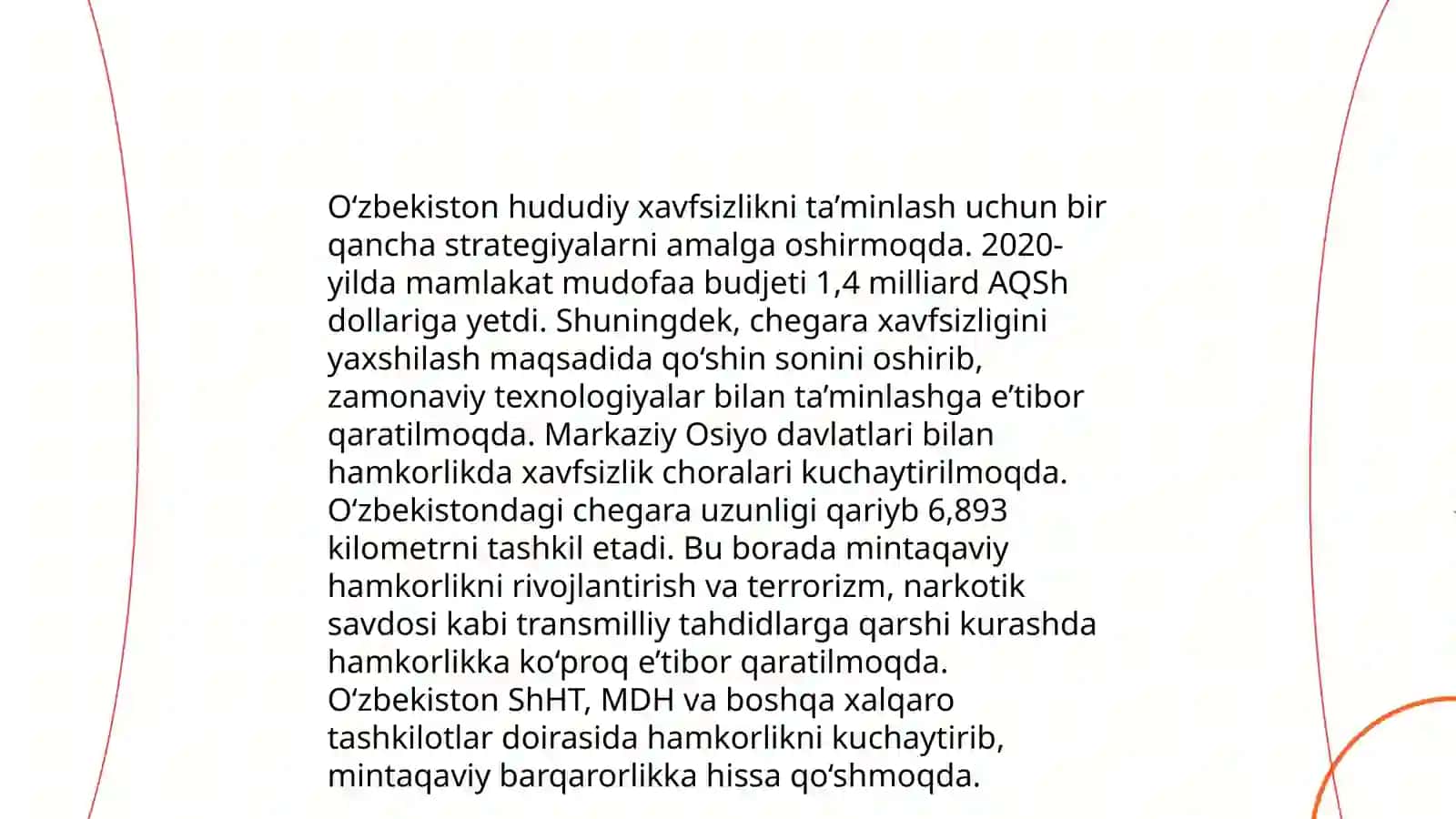 Oʻzbekiston Markaziy Osiyoda tinchlik va barqarorlikni taʼminlashdagi oʻrni 4