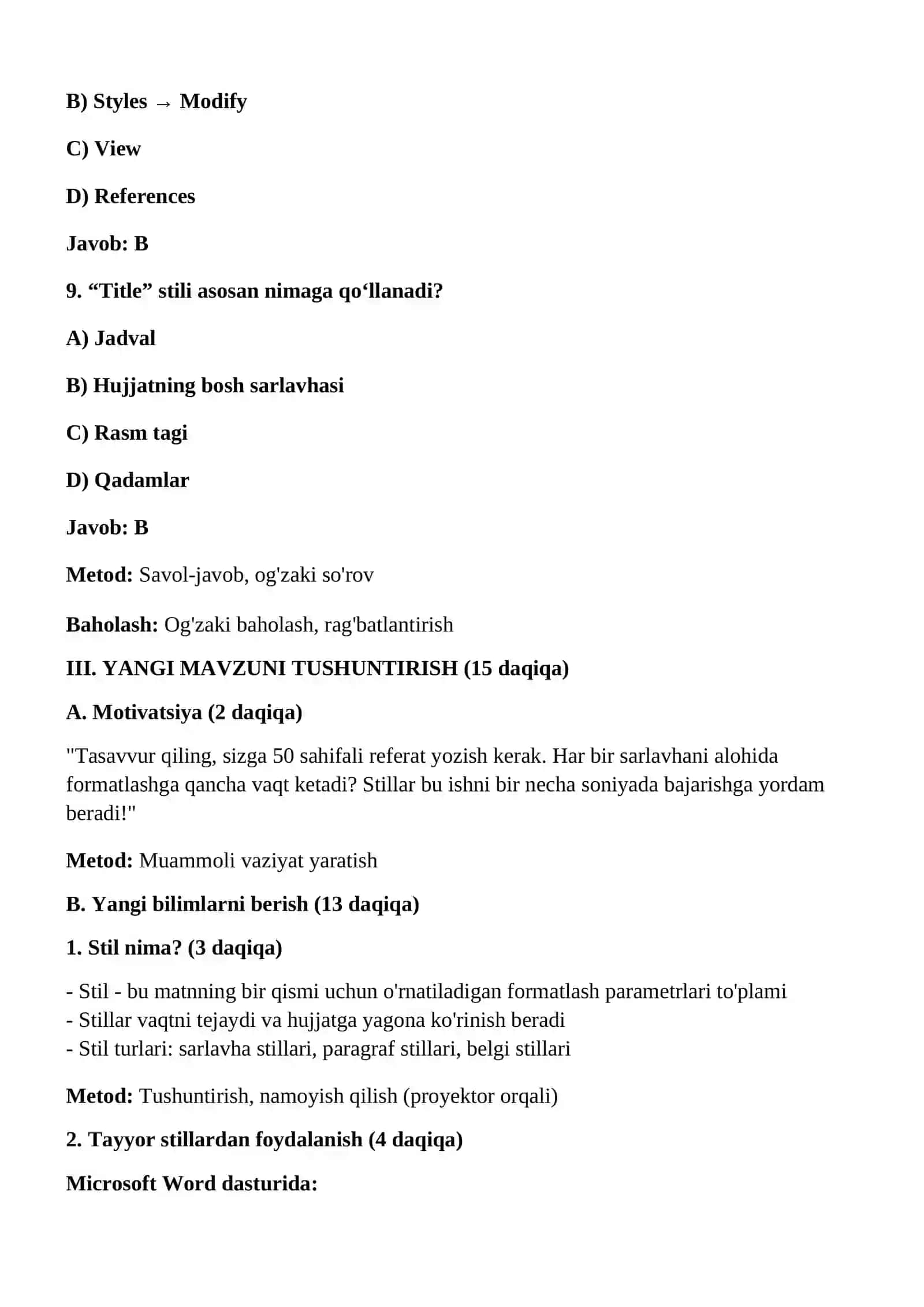 Matn stillarini sozlash va ulardan foydalanish 4