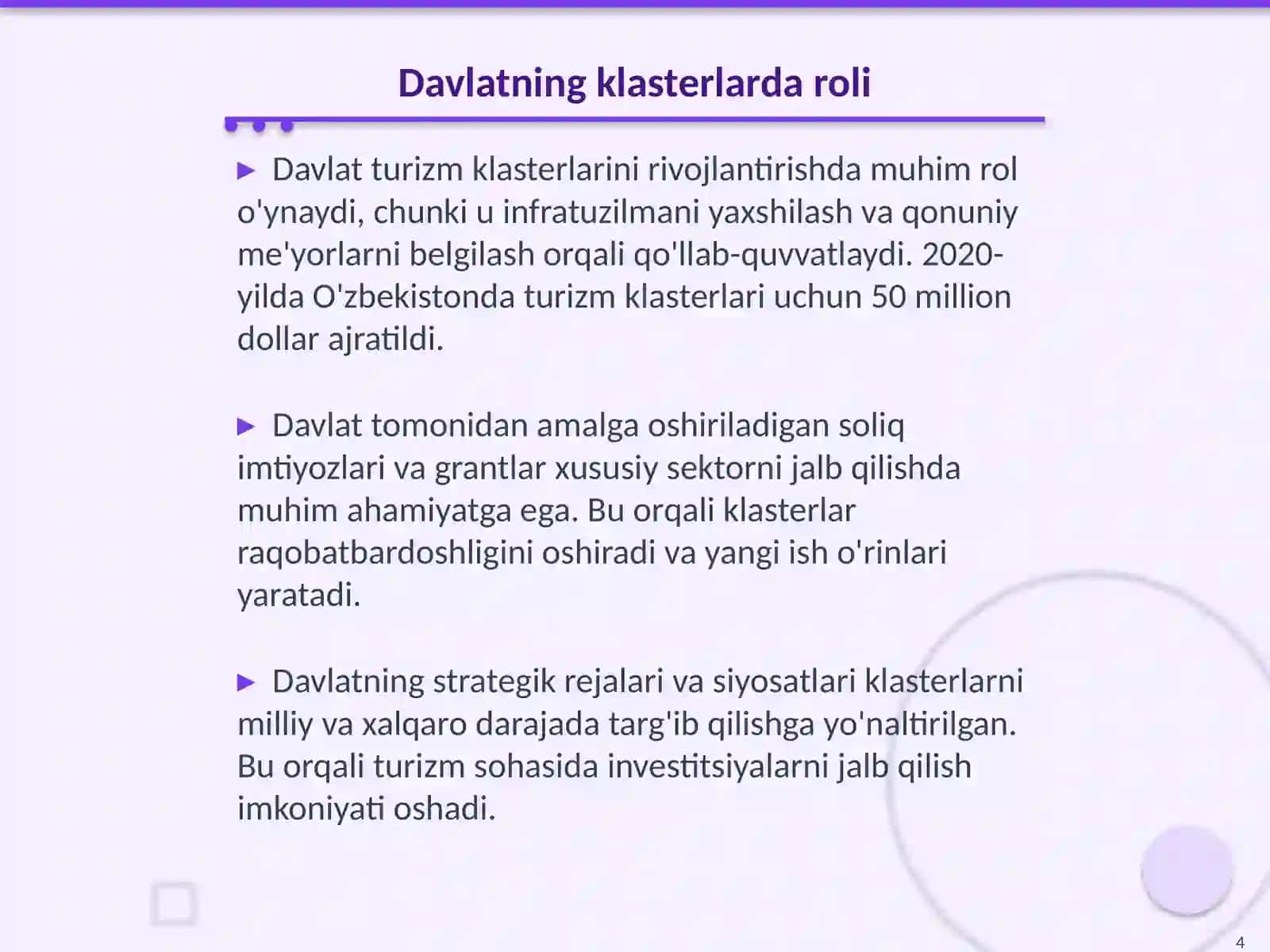 Turizm klasterlarini shakllantirishda davlat, xususiy sektor va mahalliy hamjamiyat manfaatlarini uyg‘unlashtirish masalalari 4