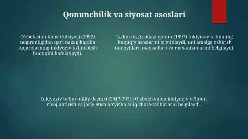 O'Zbekistonda Inklyuziv Ta'Limning Me'Yoriy-Huquqiy Bazasini Tahlil Qilish 4