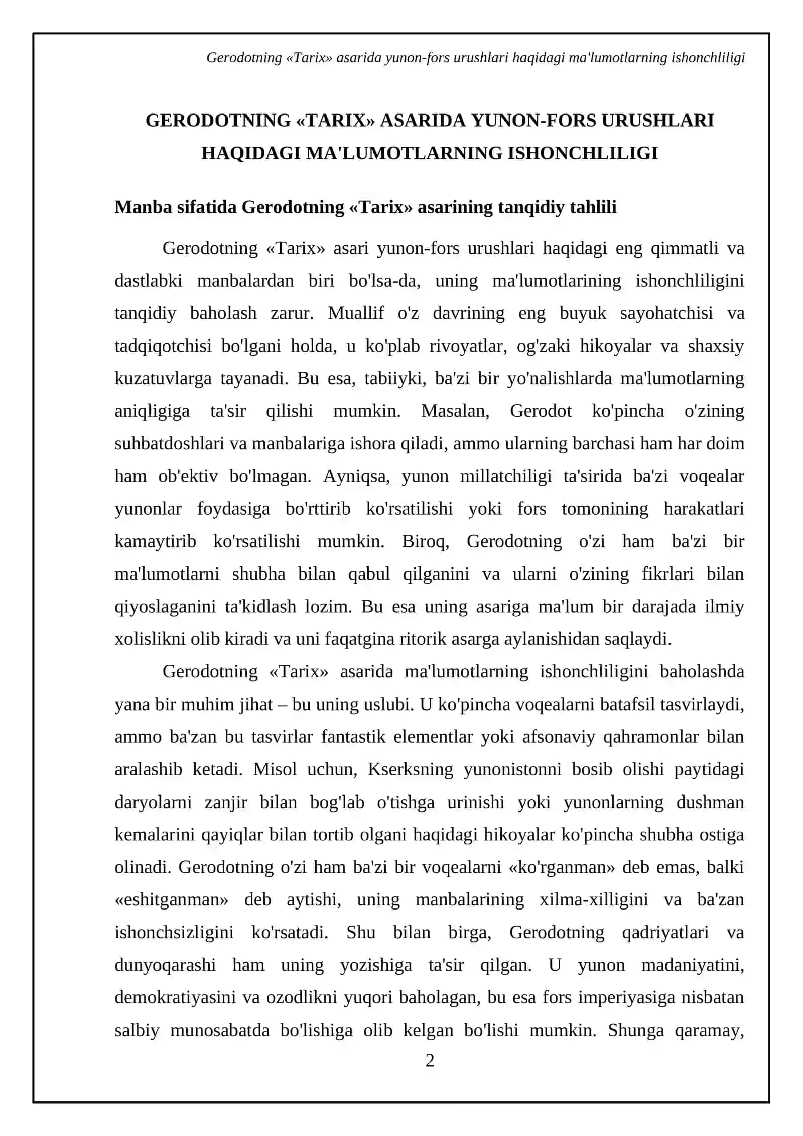 Gerodotning “Tarix” asari yunon-fors urushlari bo‘yicha manba sifatida ishlatilishi 4
