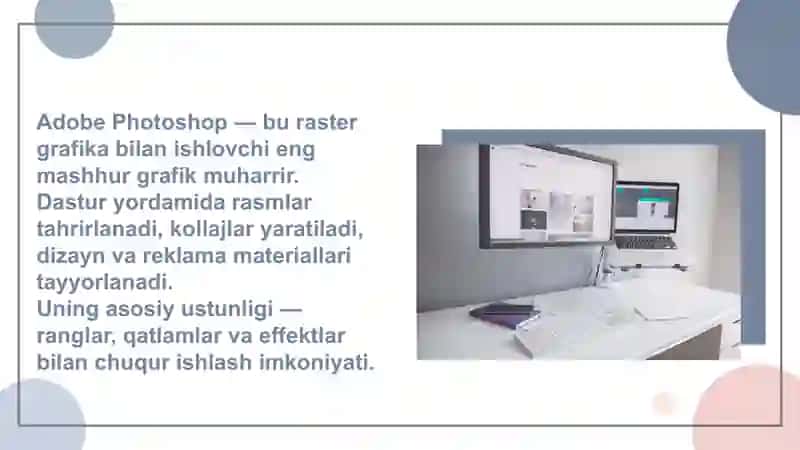 Mavzu : Adobe Photoshop dasturning grafik obyektlarda ranglar va qatlamlar bilan ishlash. 4