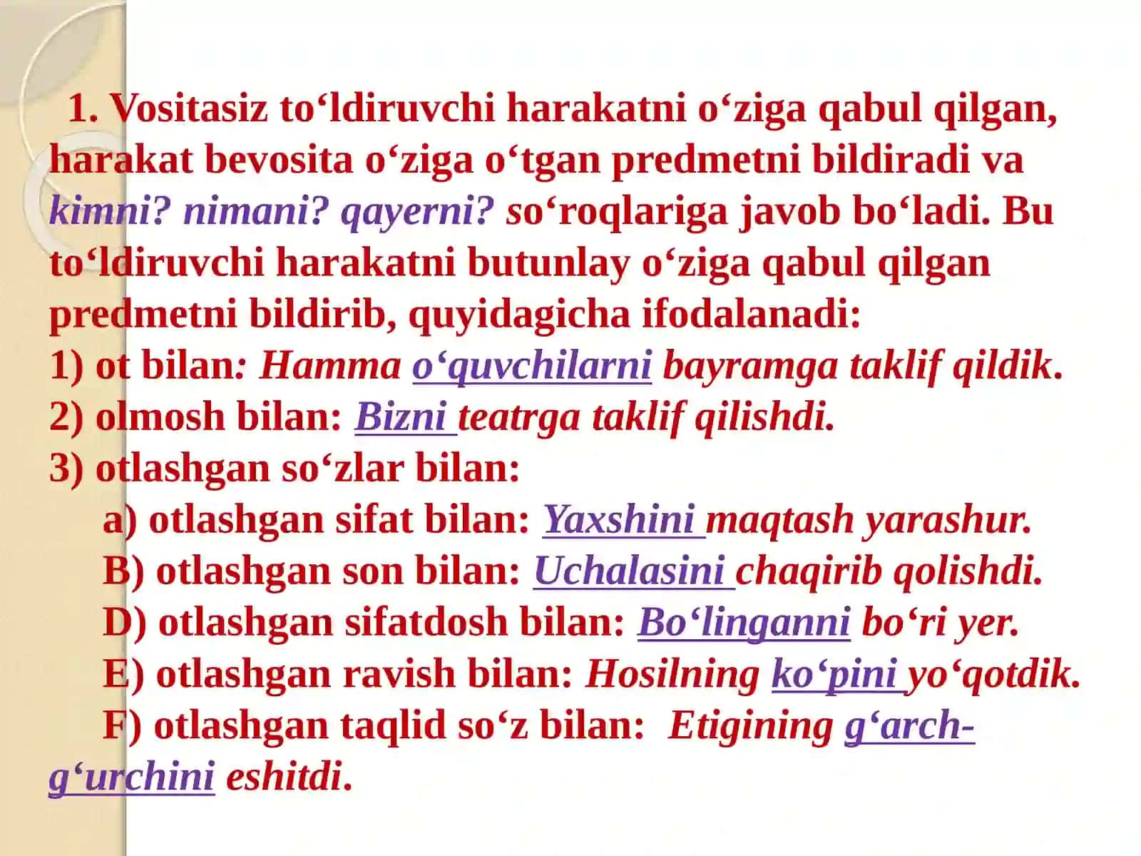 Gapning ikkinchi darajali bo`laklari yuzasidan amaliy mashg`ulot 4