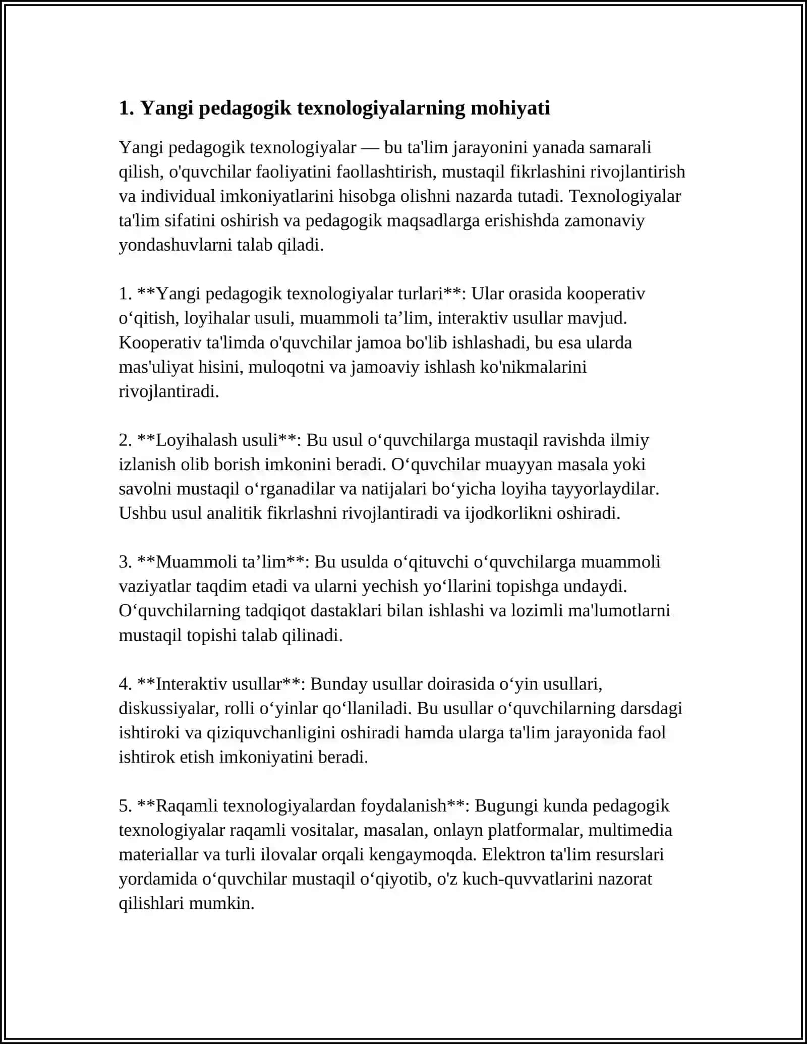 TARBIYA FANINI OʻQITISHDA YANGI PEDAGOGIK TEXNOLOGIYALARNI QOʻLLASH 4