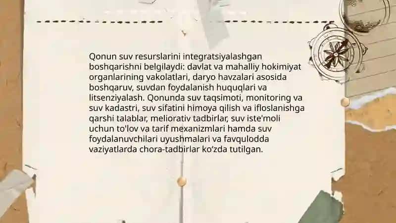 O'zbekiston Respyblikasining Yer kodeksi,suv va suvdan foydalanish to'g'risidagi qonunlar 4