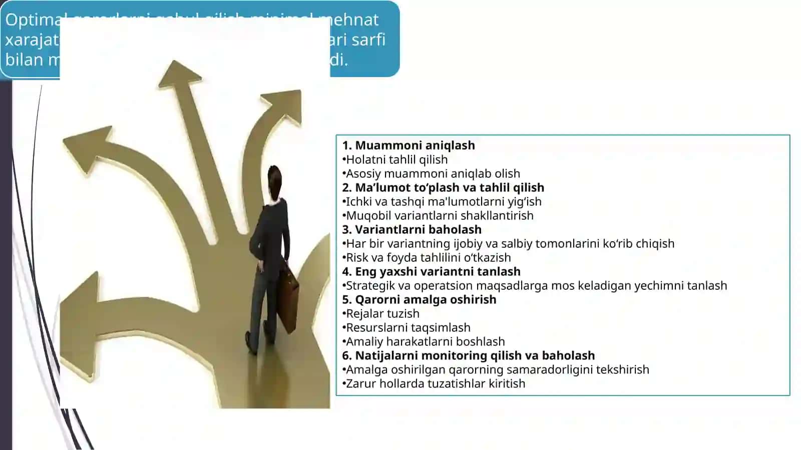 IQTISODIY SIYOSATGA KIRISH, BIZNESDA BOSHQARUV QARORLARINI QABUL QILISH. 4