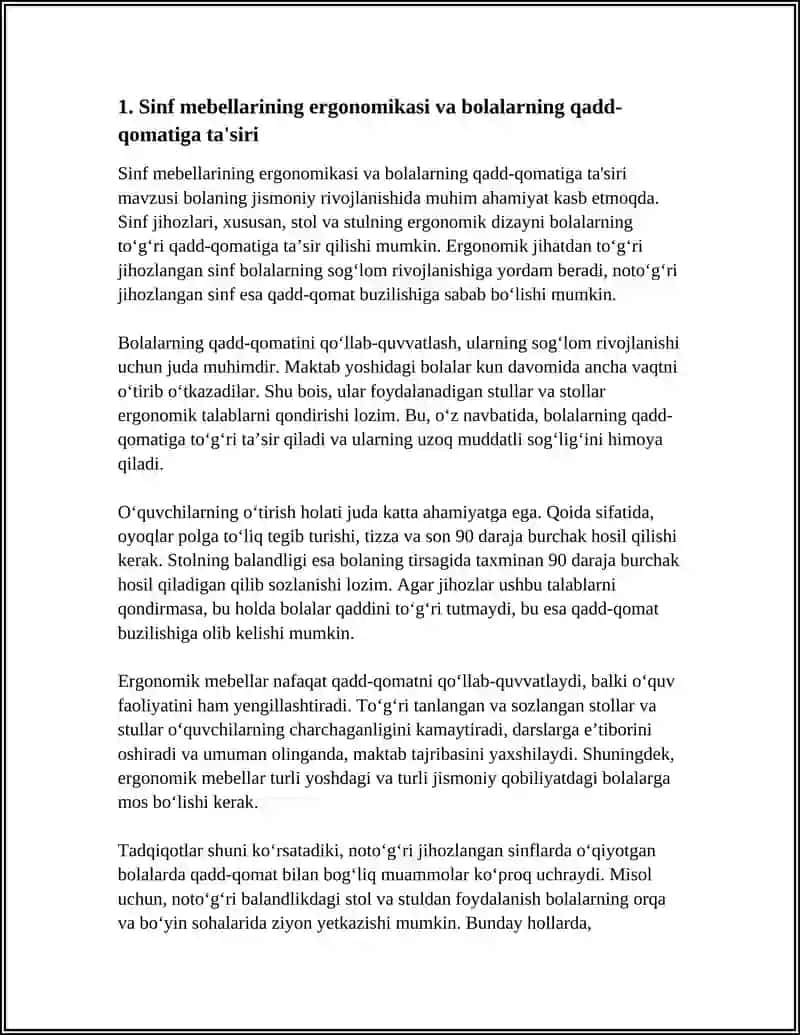 Sinf mebellarining ergonomikasi va bolalarning qadd-qomatiga ta'siri 4