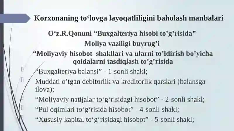 Korxonaning to‘lovga qodirlik va moliyaviy barqarorlik tahlili 4