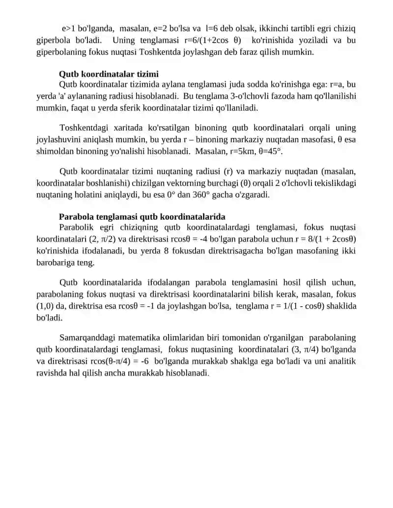 Ikkinchi tartibli chiziqning qutub kordinatalaridagi tenglamasi 4