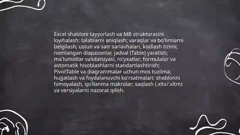 Excel elektron jadvali dasturi yordamida MB yaratish 4